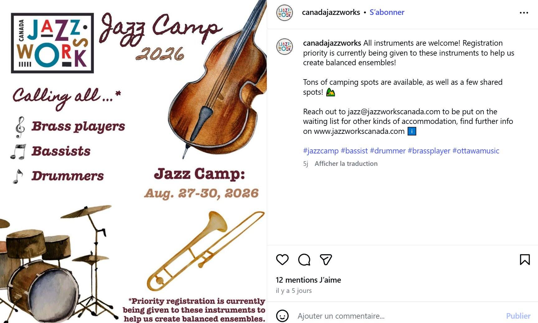 Symposium des compositeurs et Camp Jazz JazzWorks @ Lac MacDonald (24-30 août)